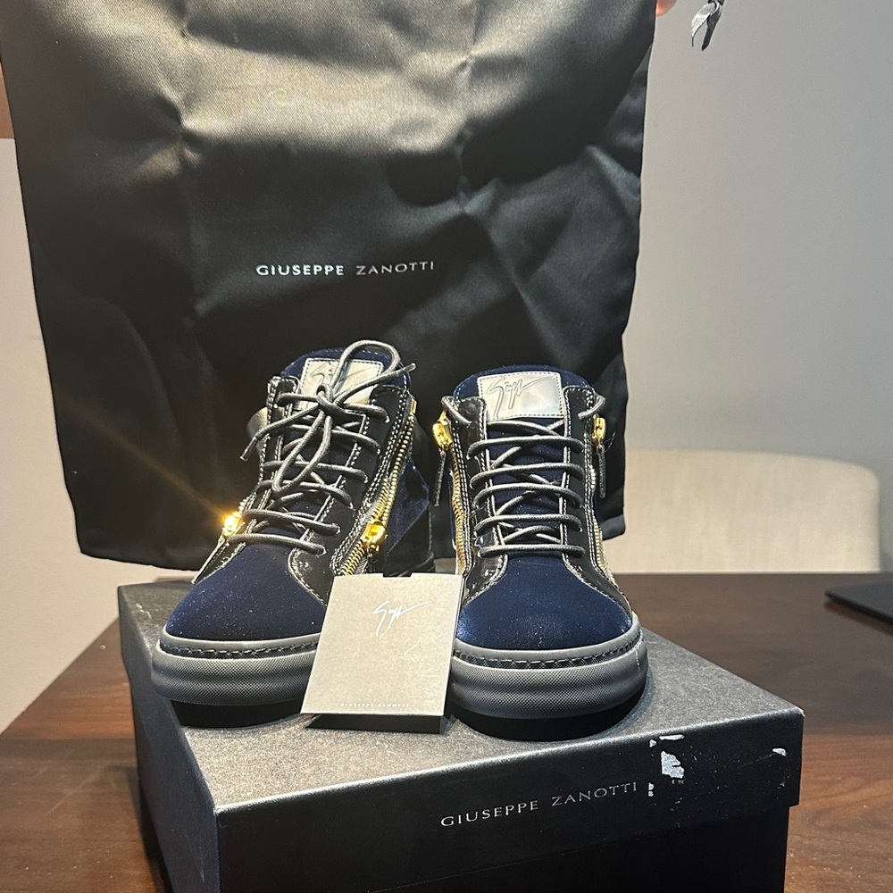Giuseppe Zanotti Blue and Black Sneakers with Gold Details